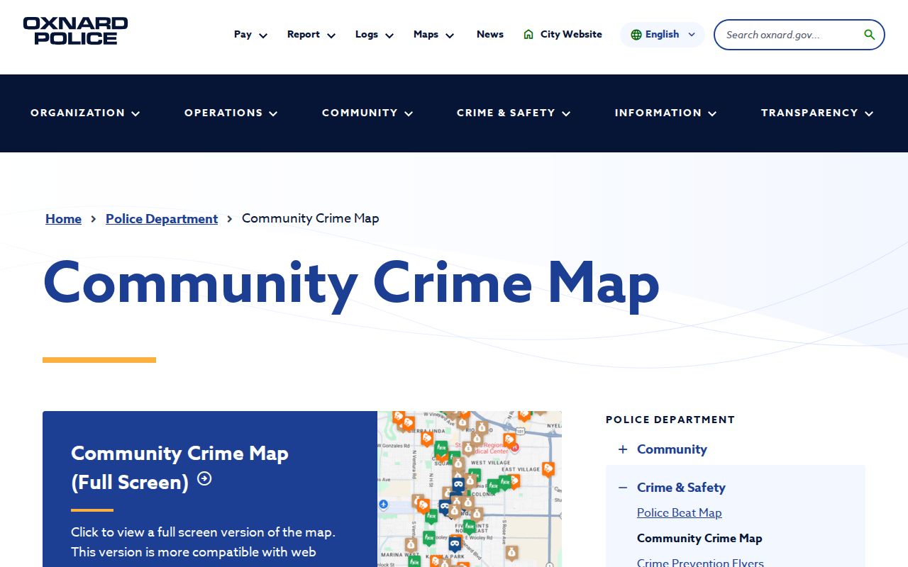 Oxnard Police Department incident map for Ventura County arrest-record context