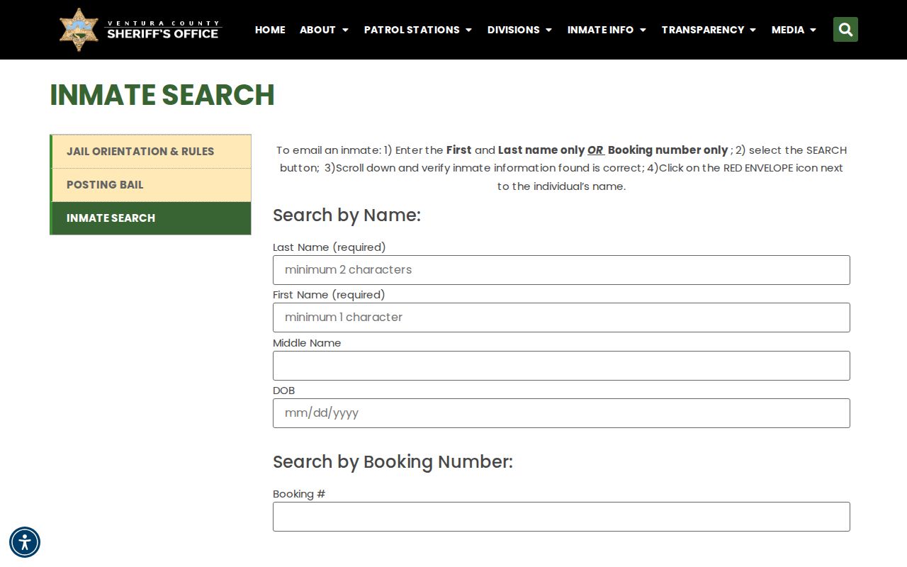 Official Ventura County current inmate search form