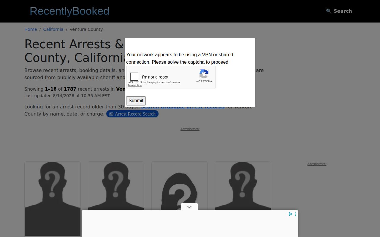 Unofficial Ventura County recent booking records page